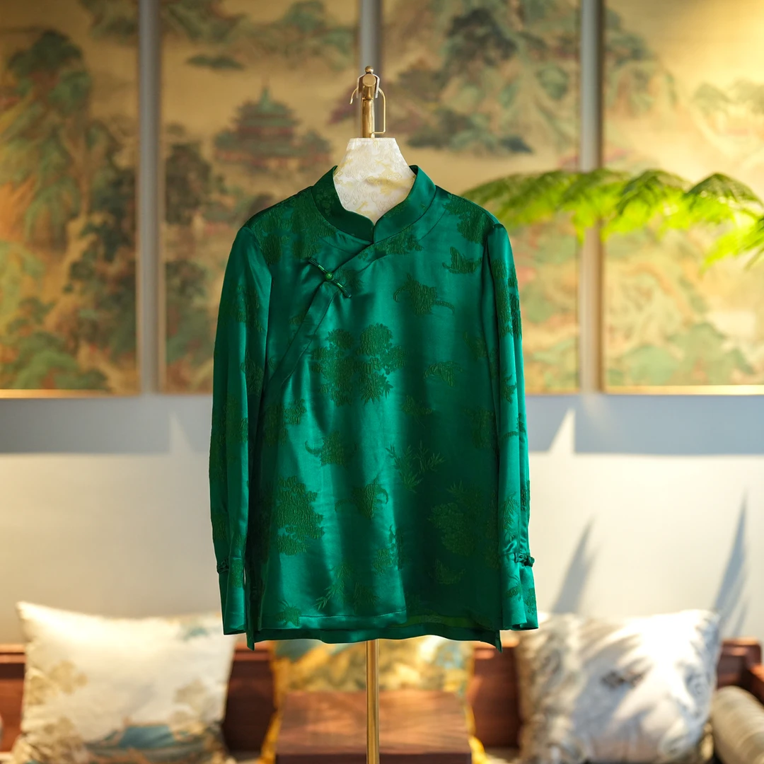 蓝大【山间】新中式桑蚕丝长袖上衣7069