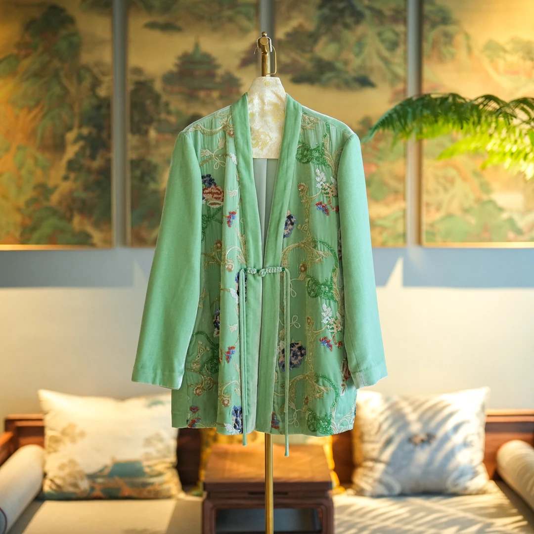 蓝大【枕枝】桑蚕丝国风长袖上衣6980