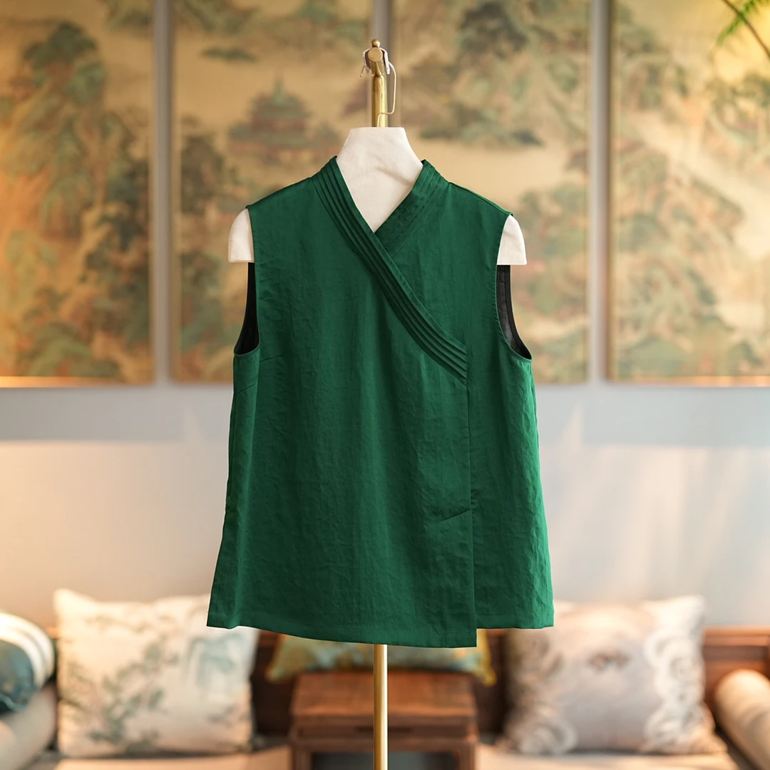 蓝大【晴栀】桑蚕丝香云纱无袖上衣6513