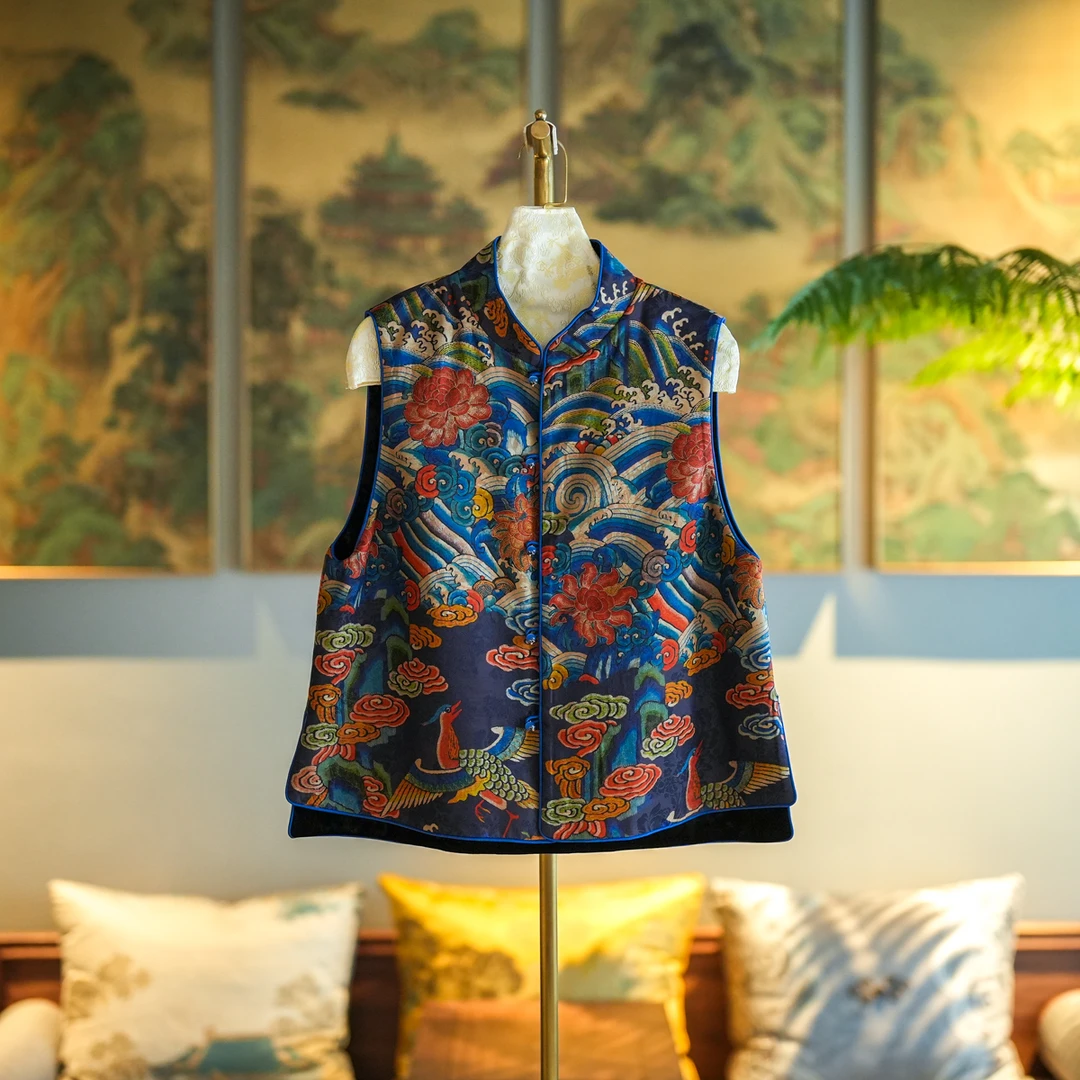 蓝大【蓝幽】桑蚕丝新中式双穿马甲6926