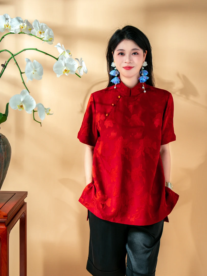 蓝大【昔梦】桑蚕丝短袖上衣6302（莹莹）