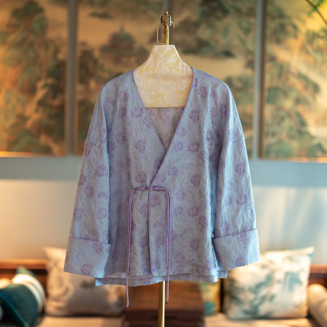 蓝大【幽兰】桑蚕丝长袖宋锦花罗上衣6486