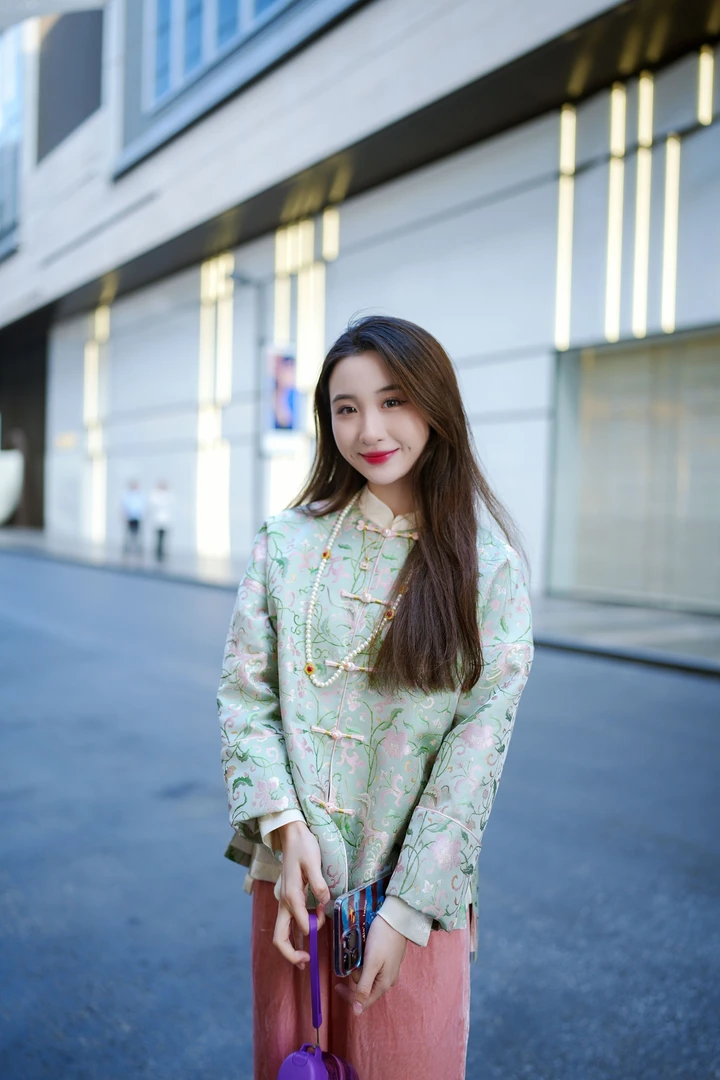 蓝大【菱芷】桑蚕丝新中式长袖上衣7189