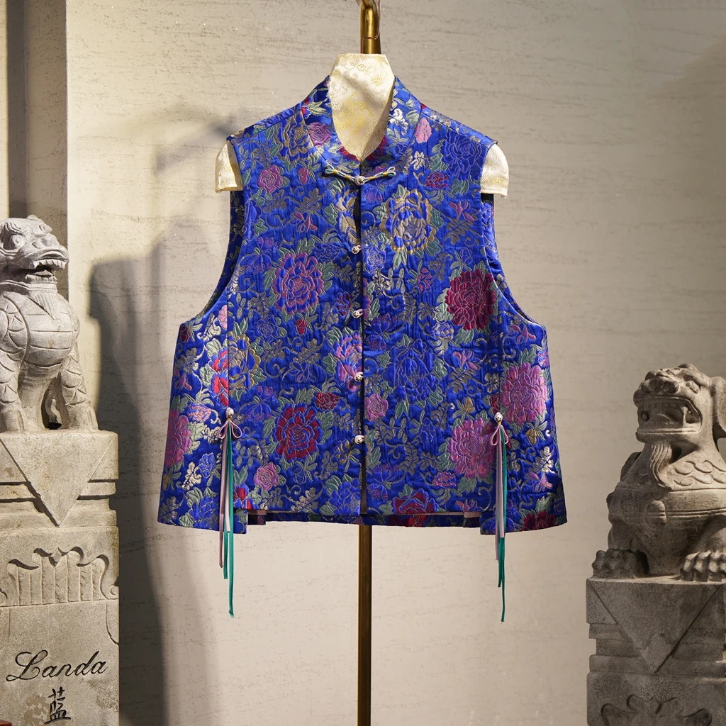 蓝大【凉曦】桑蚕丝休闲蓝色马甲9889国风时尚网红