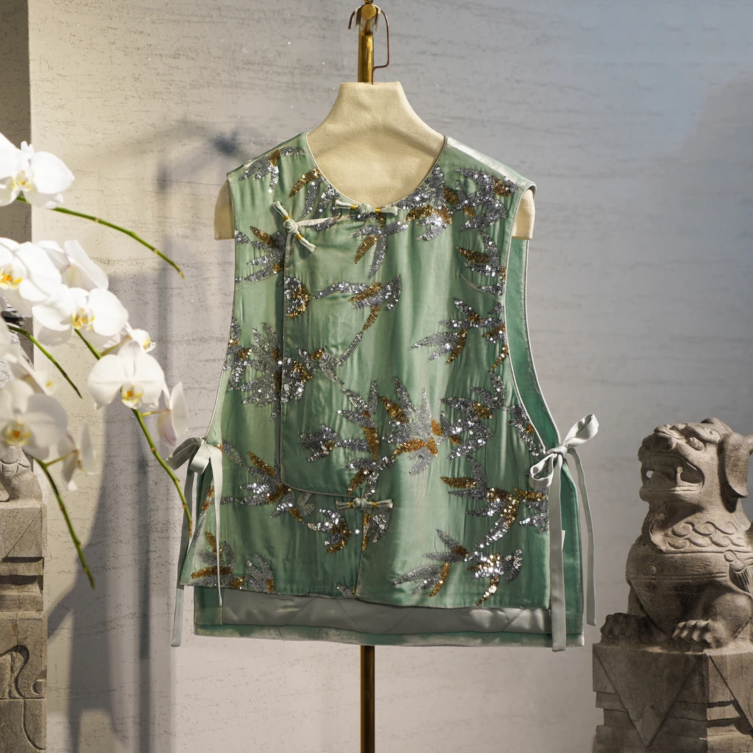 蓝大【竹息】丝绒马夹9683