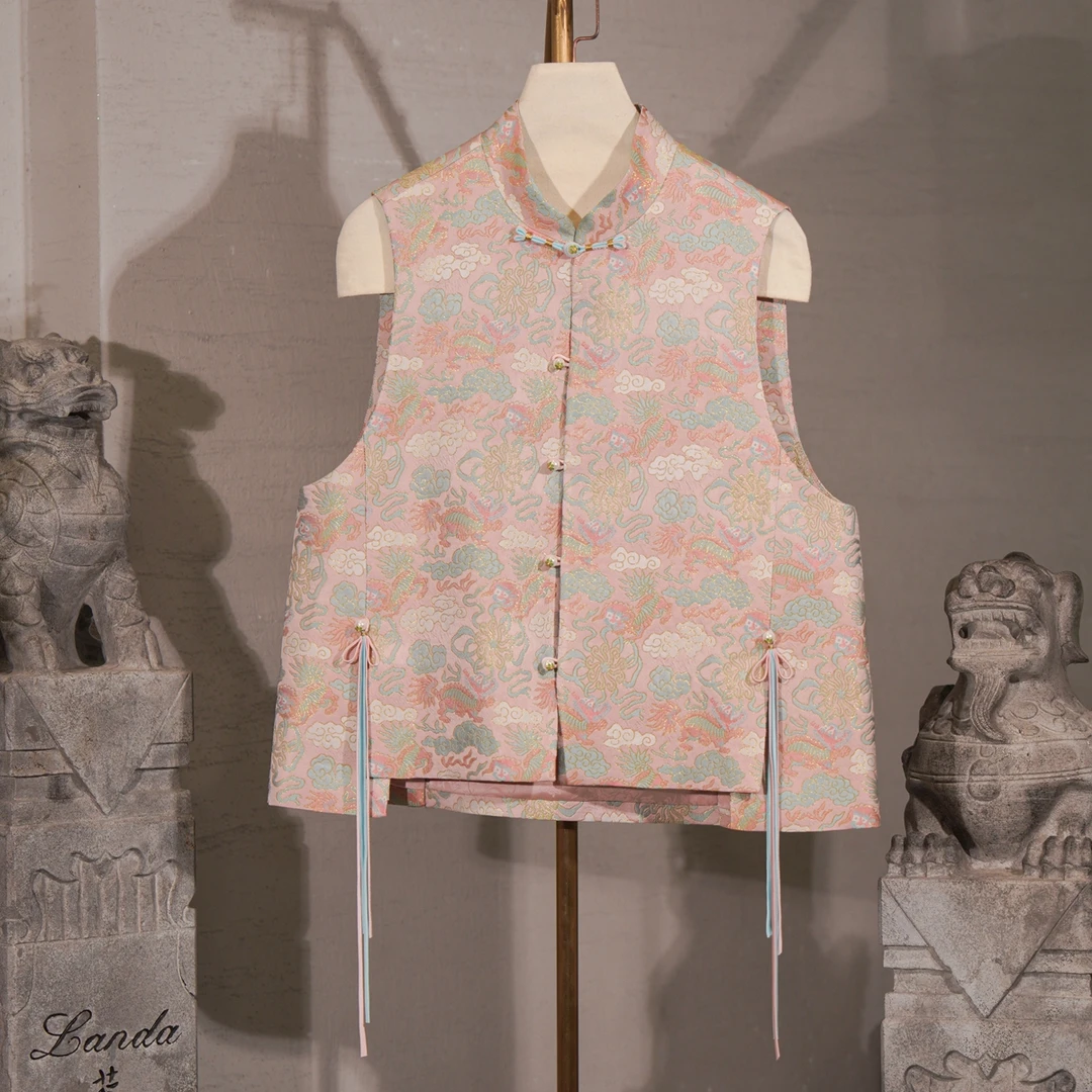 蓝大【怡茵】桑蚕丝中式马甲6177提花民族风时尚复古中国风