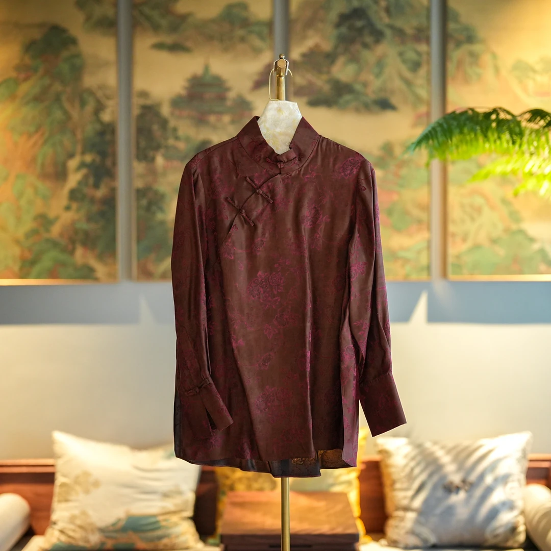 蓝大【傲立】新中式国风桑蚕丝长袖上衣6474