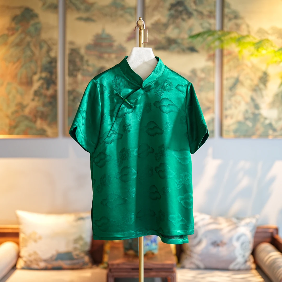 蓝大【祥云松花】桑蚕丝立领夏季上衣6705