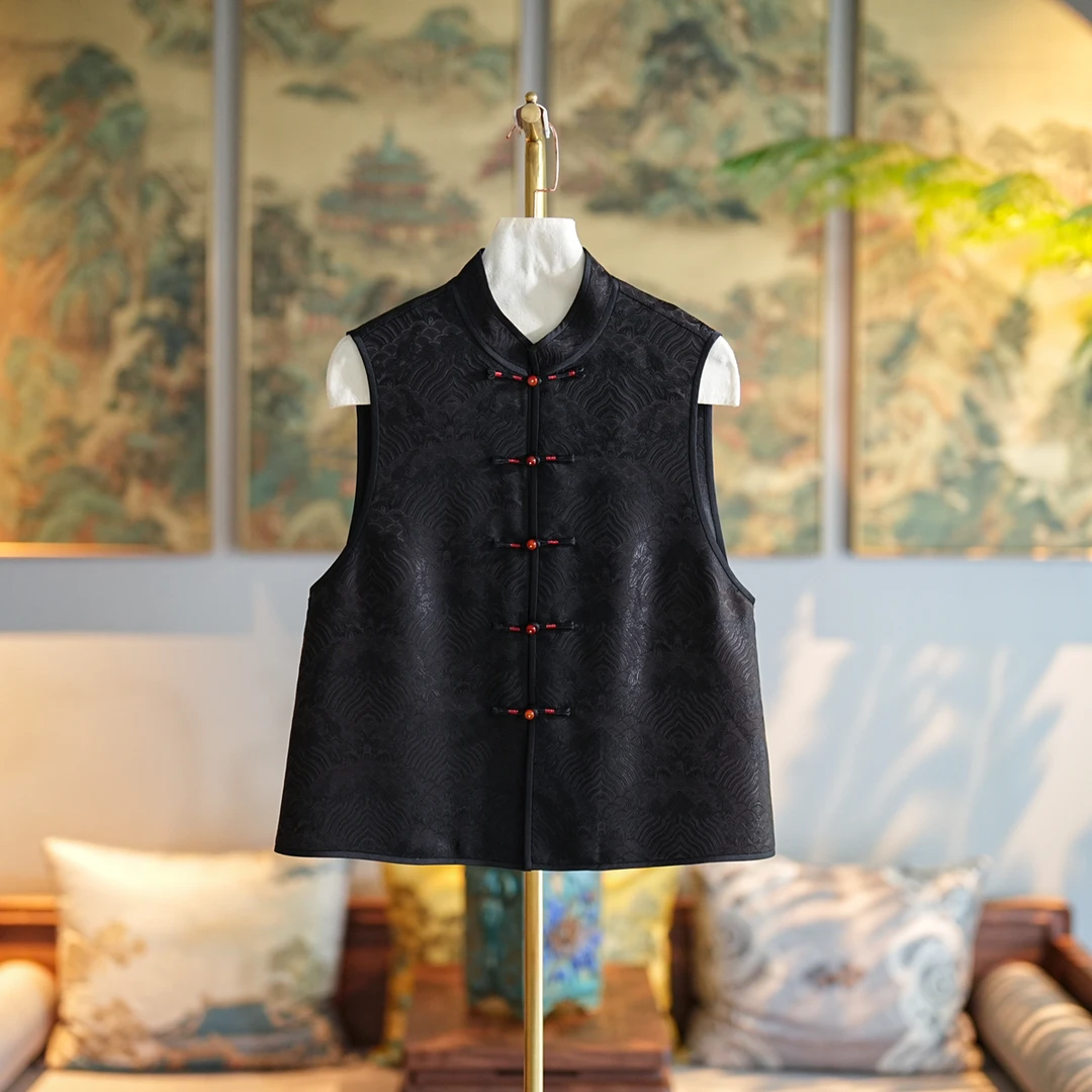 蓝大【山纹】桑蚕丝对襟马甲6716