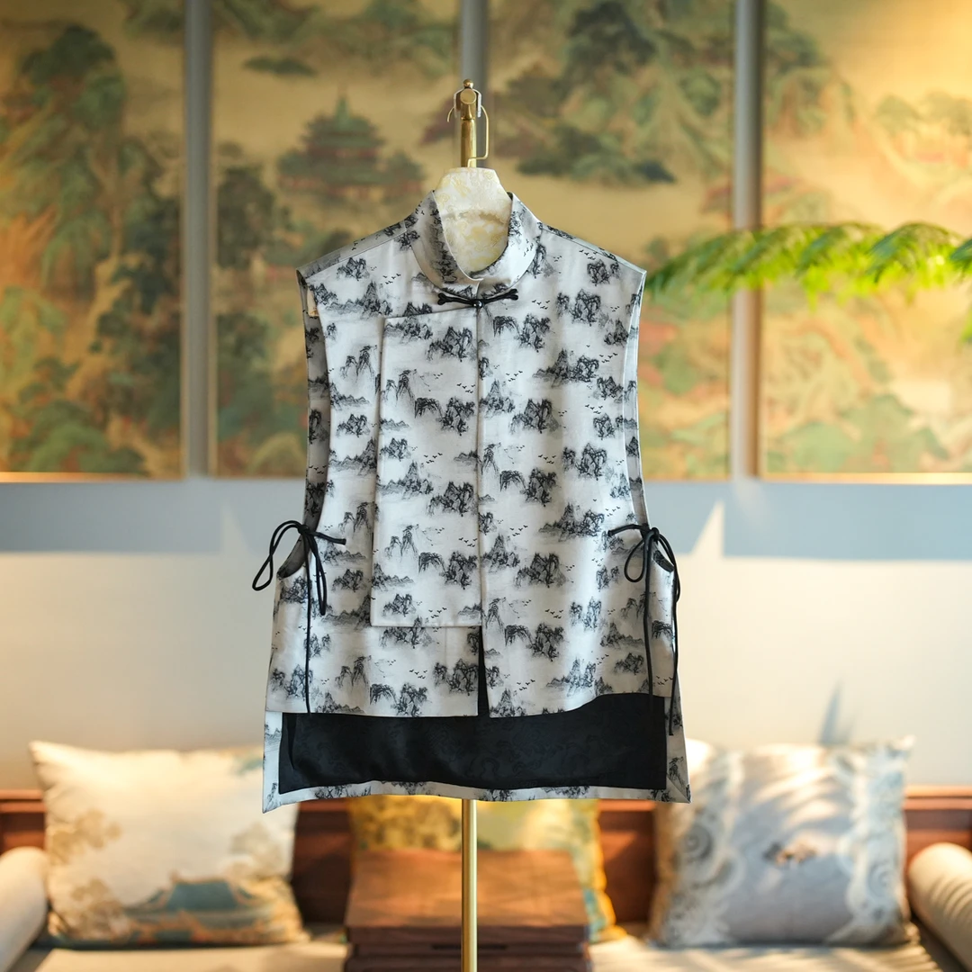 蓝大【寄白】桑蚕丝新中式马甲7031