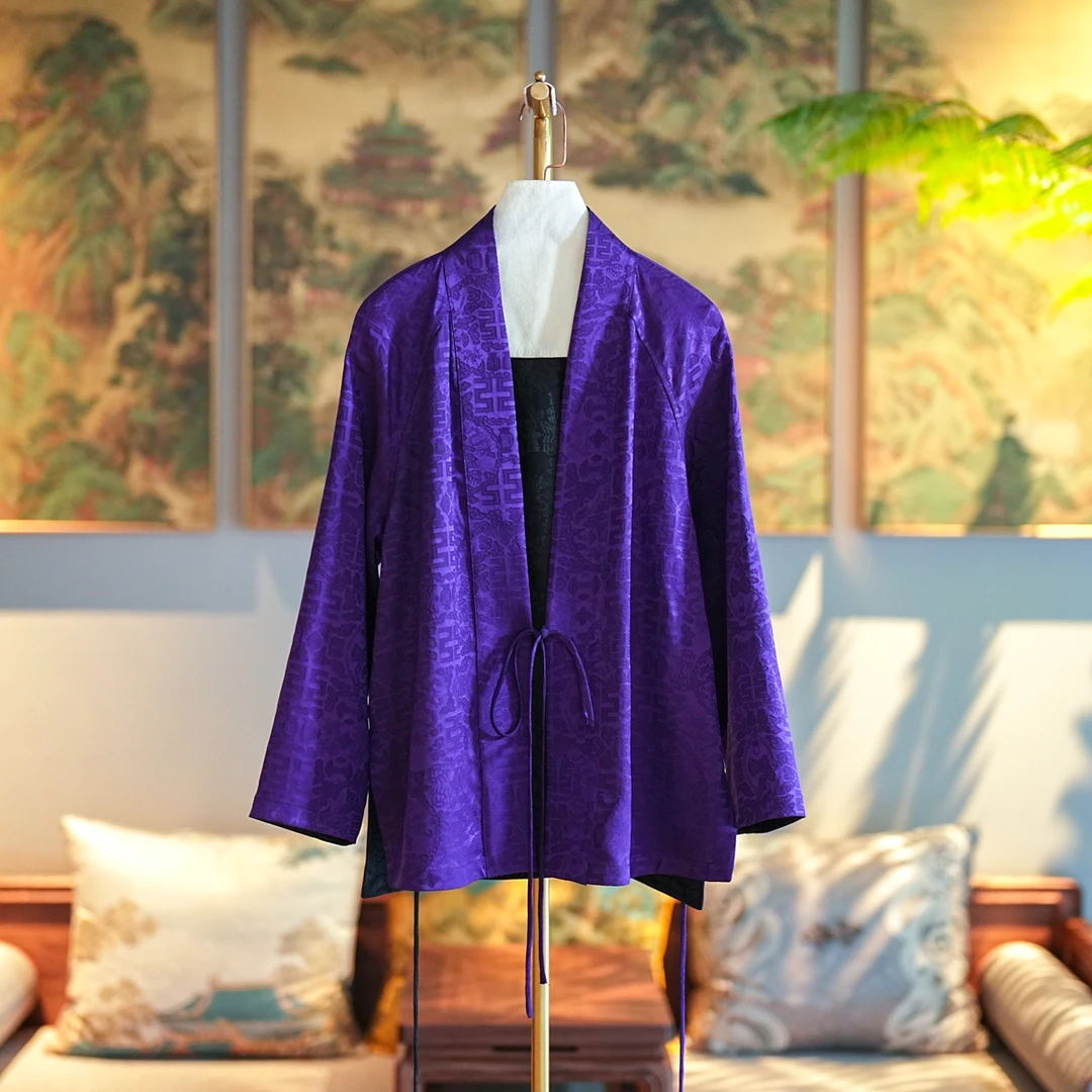 蓝大【浮梅】桑蚕丝香云纱长袖上衣太太服6824