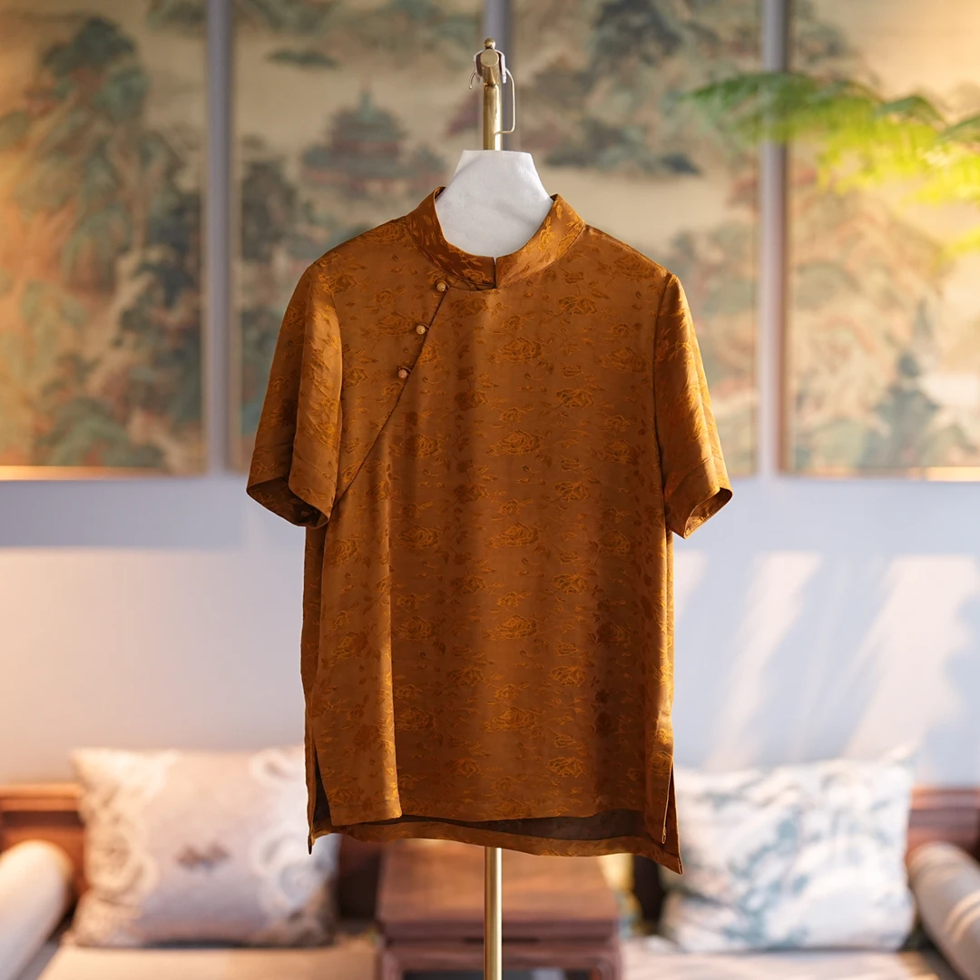 蓝大【如席】桑蚕丝香云纱短袖上衣6648