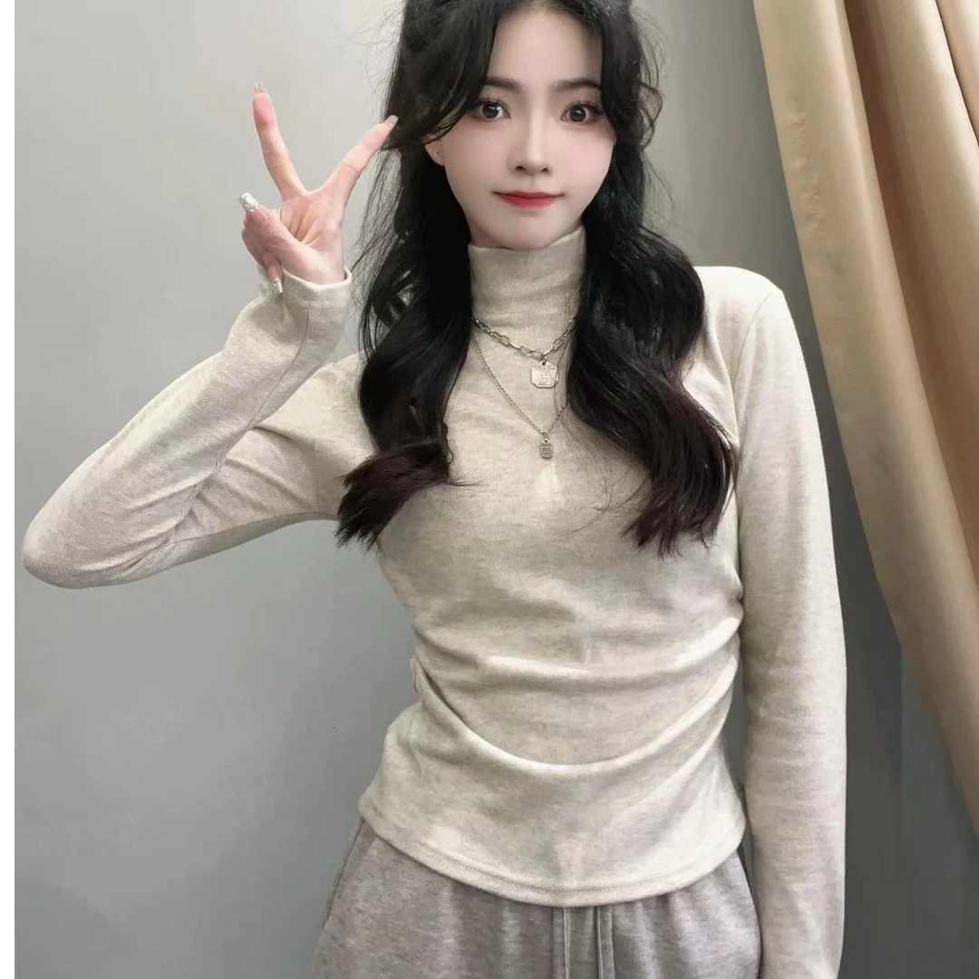 秋冬加绒加厚半高领百搭打底衫女内搭修身显瘦短款保暖T恤上衣#86