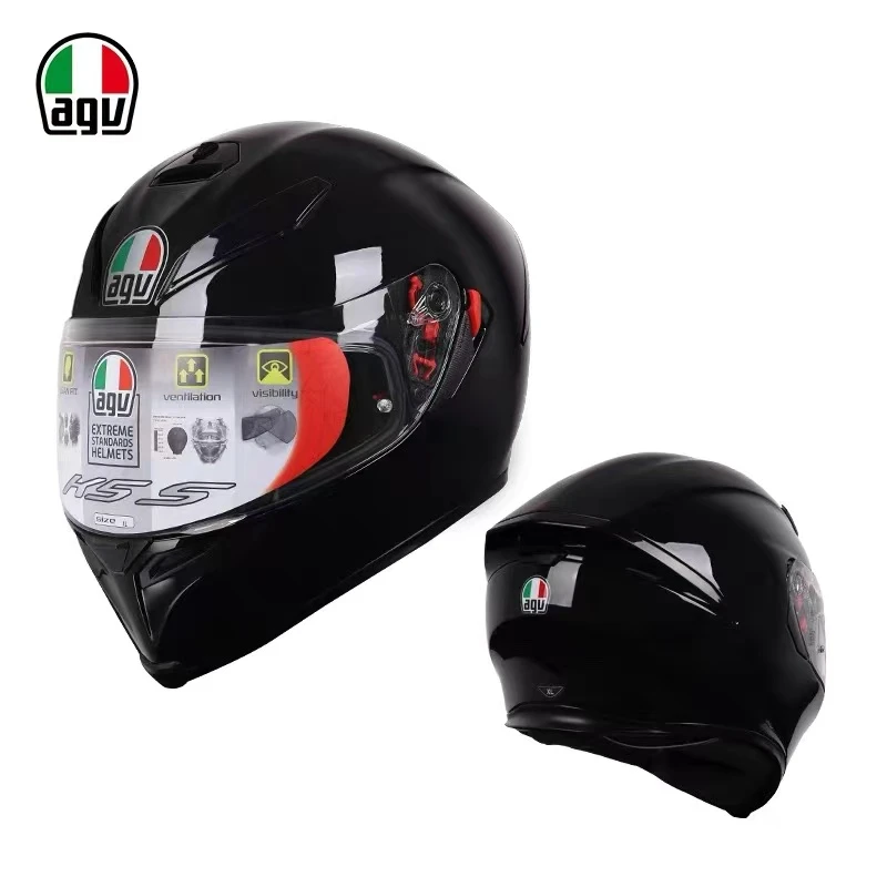 AGV摩托车头盔碳纤维全盔大尾翼赛车男机车跑盔双镜片四季防雾K5s