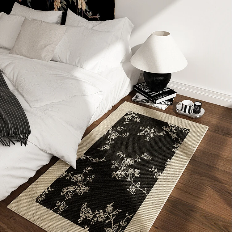 复古床边地毯卧室客厅地垫主卧床下房间美式黑色轻奢高级感耐脏