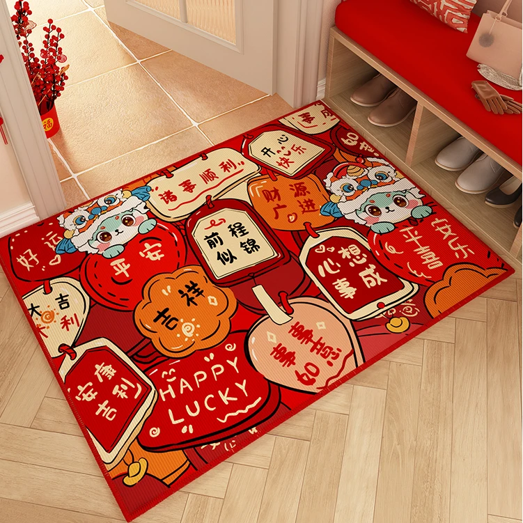 卡通红色2024龙年地垫入户门垫进门玄关新年地毯门口防滑脚垫家用