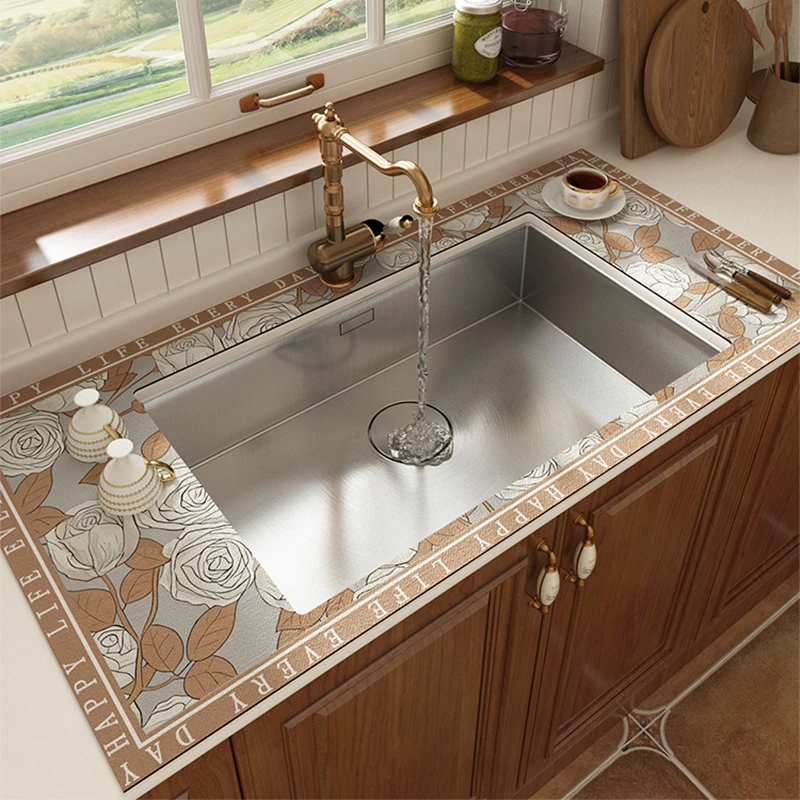 白玫瑰洗手台吸水垫厨房硅藻泥沥水垫卫生间洗漱台面水龙头控水垫