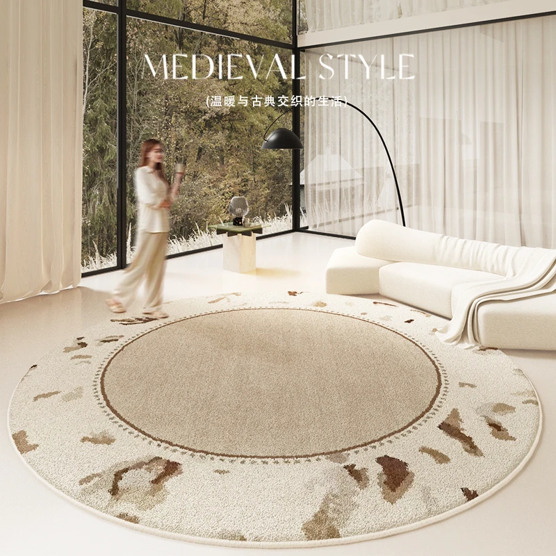 奶油风客厅圆形地毯仿羊绒沙发茶几卧室可擦免洗免打理室内地垫子