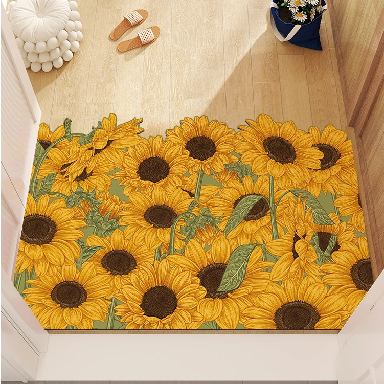 向日葵入户门地垫油画可擦免洗裁剪pvc脚垫门垫进门门口花朵地毯