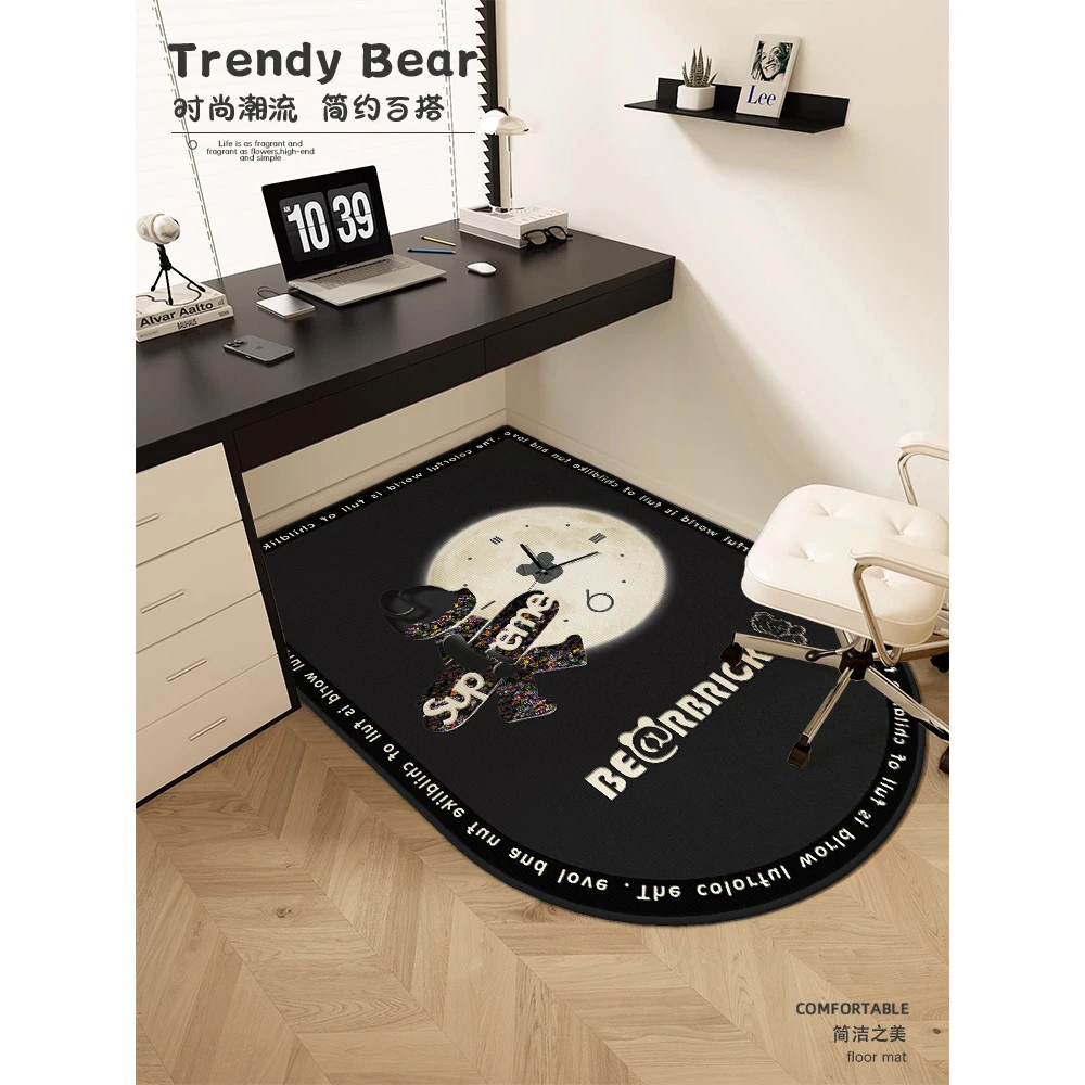 潮牌熊黑灰电脑椅地垫学习书房桌凳子脚垫子电竞椅转椅书桌下地毯