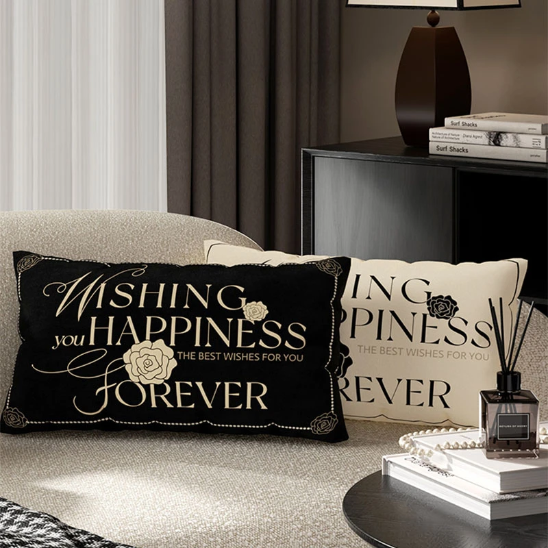 黑色法式抱枕可拆卸抱枕套沙发客厅靠枕长条床头趴睡枕靠背垫飘窗