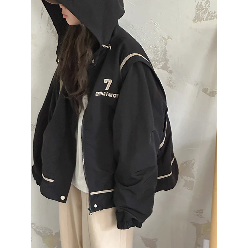 K26883孙小美KIDS假两件女童连帽外套2024秋冬装新款夹棉加厚风衣