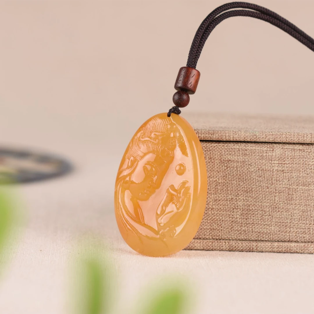 云南龙陵黄龙玉观音挂坠男款天然玉石颈饰气质百搭精雕多样性发货