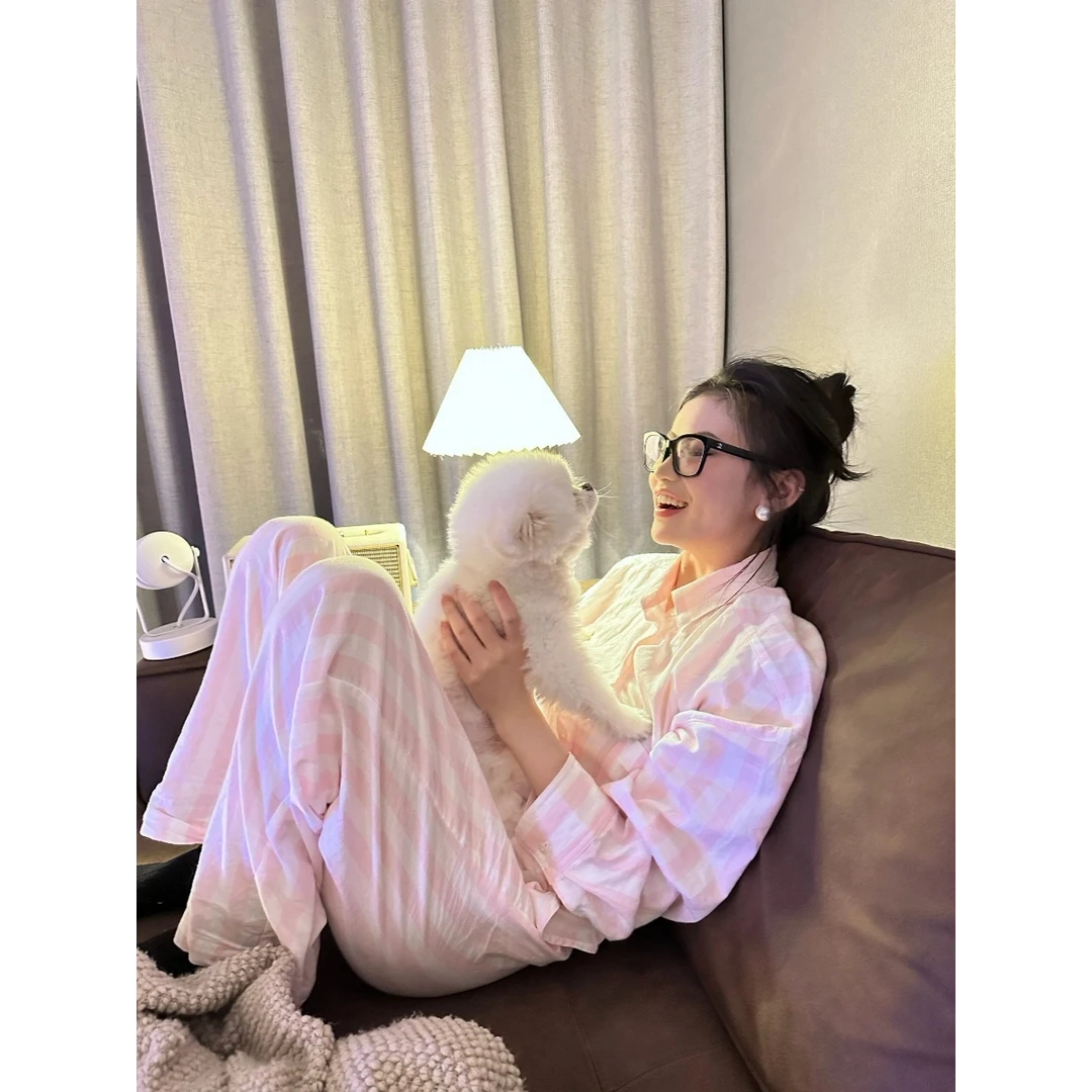 【韩里韩气】韩版ins条纹套装睡衣女初秋季新款网红长袖长裤家居服