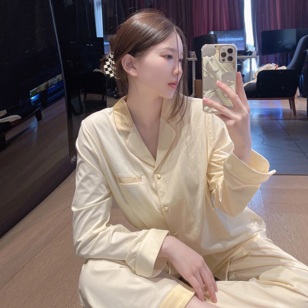 法式高级感纯色睡衣女套装早秋季新款简约长袖长裤网红风家居服女