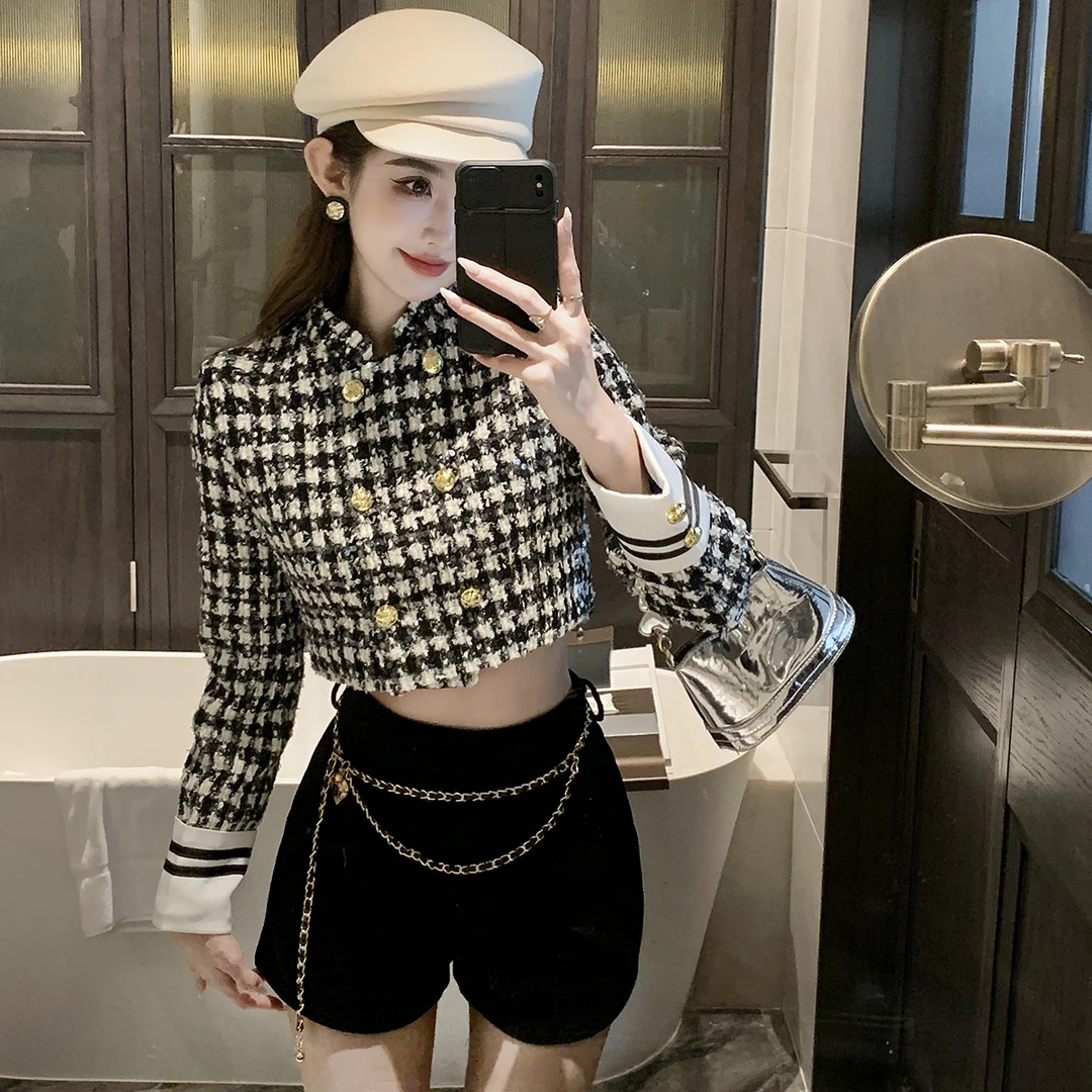 法式复古高级感小香风短外套女秋季高腰丝绒短裤气质名媛装