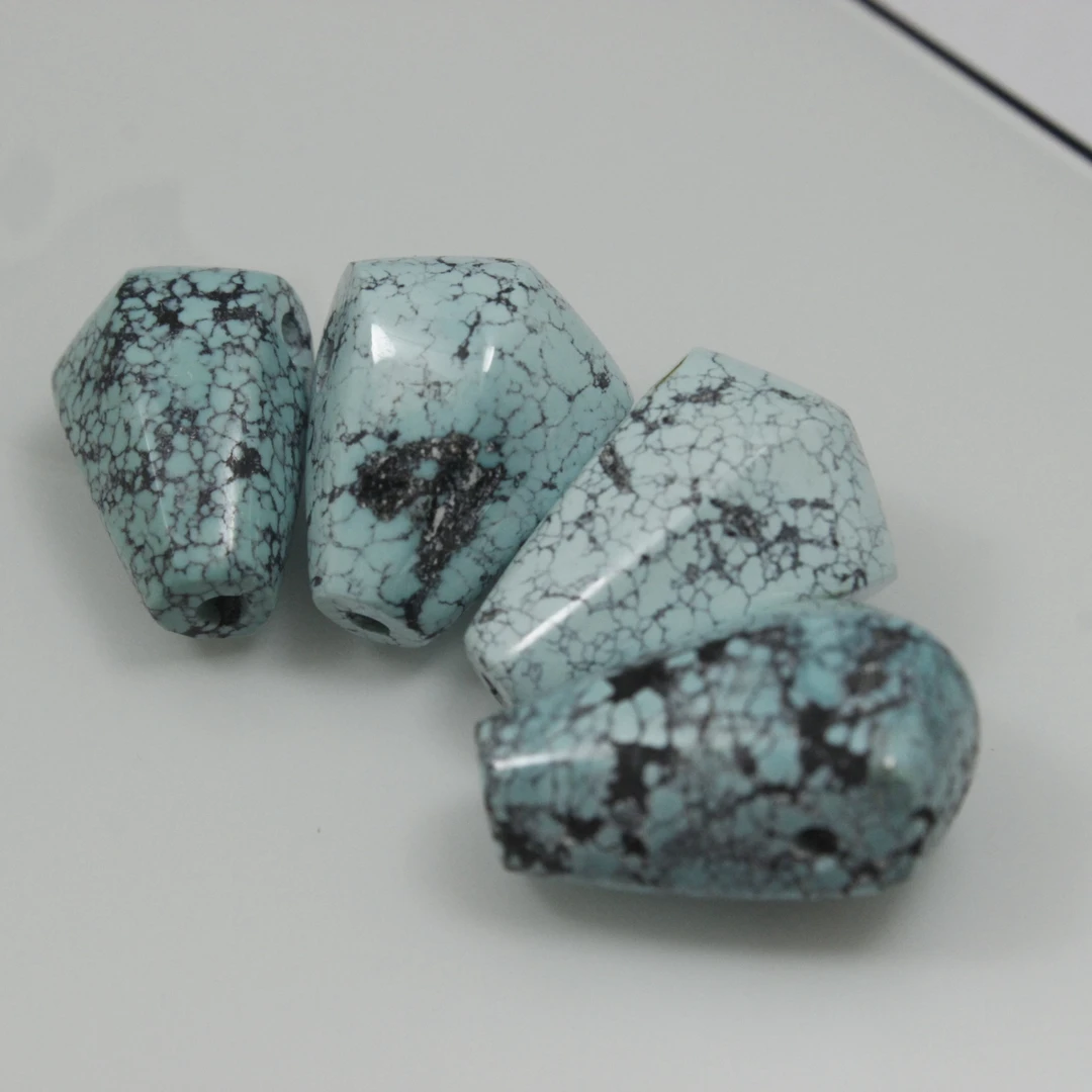 原矿无胶高瓷网花铁线松石三通佛头鲨鱼背菩提配饰diy绿松石