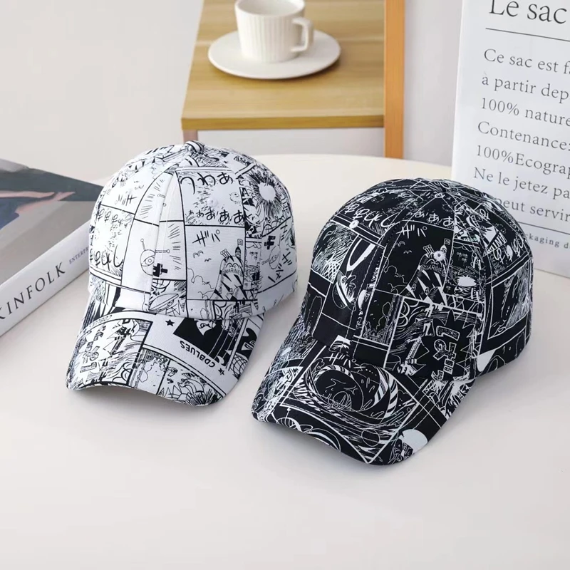 帽子涂鸦韩版春夏季动漫棒球帽遮阳复古风百搭男生女生遮阳鸭舌帽