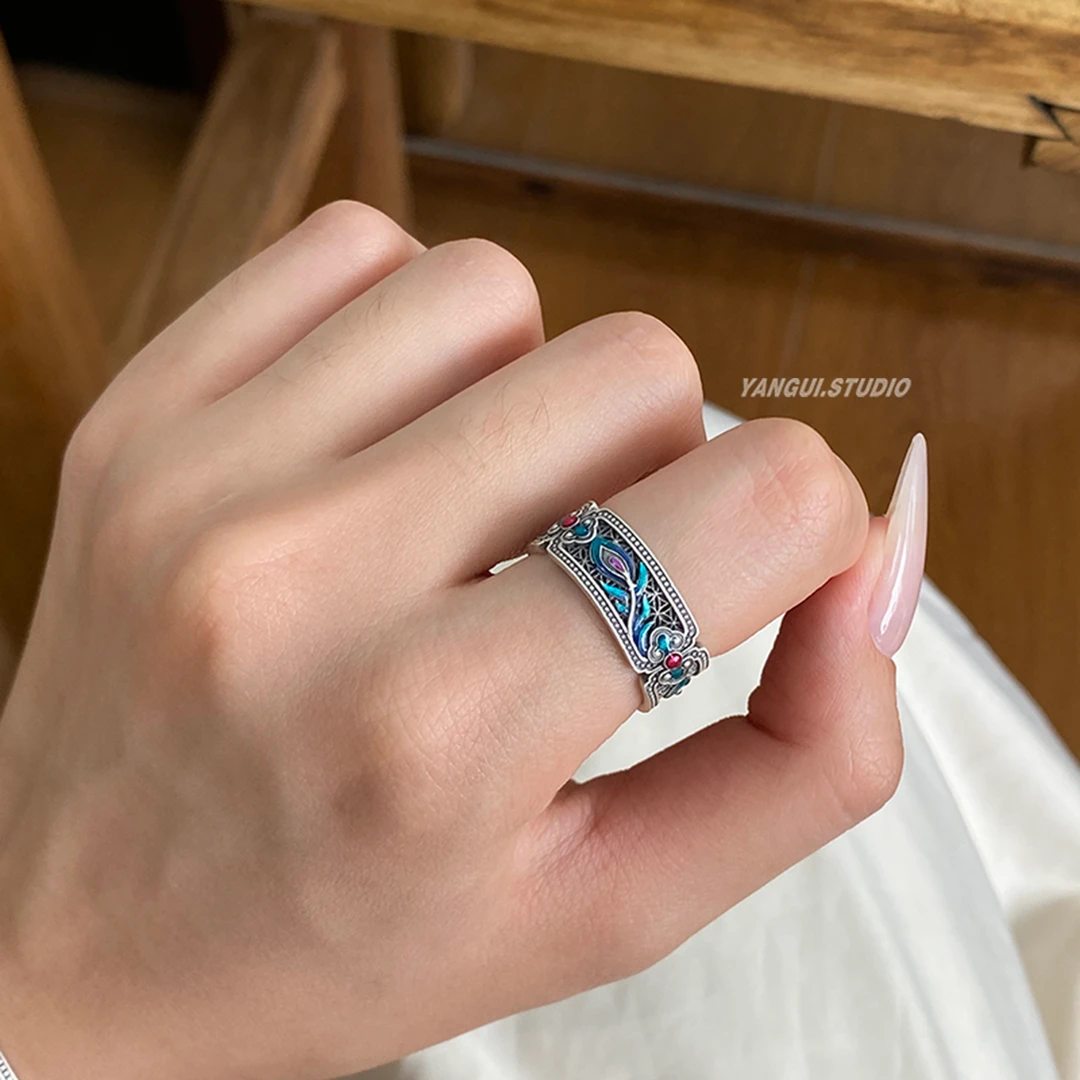 足银戒指 凤凰木戒指  4.9g左右 足银999.9戒指