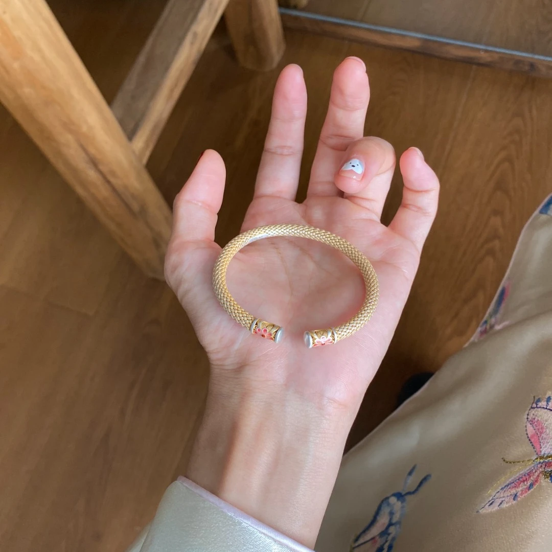 足银珐琅手镯 燕归yangui银藤结” 足银999.9手工编织手镯15.6g