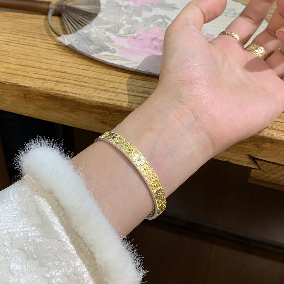 足银手镯 燕归yangui【花莹】足银999.9气质开口手镯28.62g左右冬季