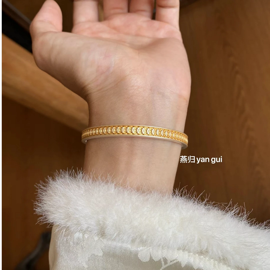 足银手镯 燕归yangui“满福币” 足银999.9冬季 复古实心国风手镯