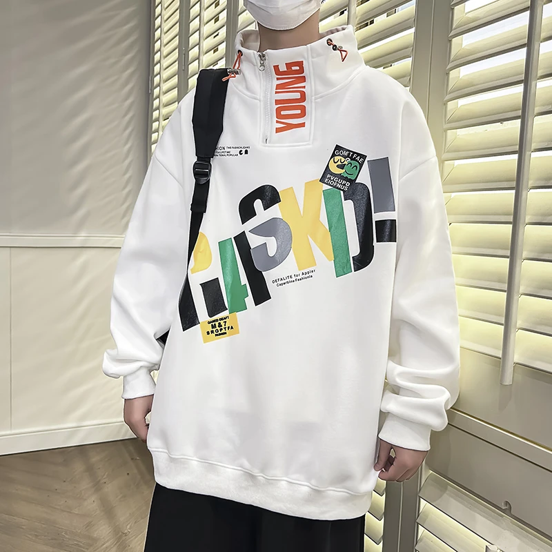 春秋港风青少年学生宽松卫衣休闲运动套头印花长袖大童上衣