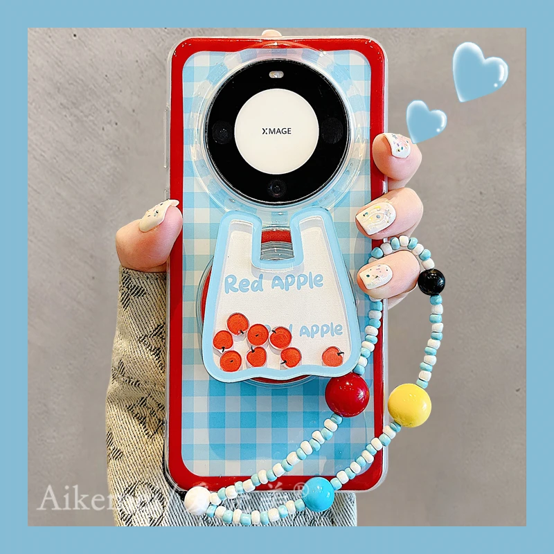 适用华为mate60pro+手机壳苹果袋子KT猫pura70pro+摇摇乐磁吸支架