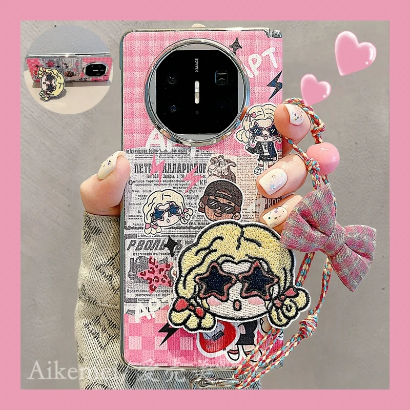 适用华为mateX6折叠屏手机壳MateX5典藏版摇滚吉他女孩x3刺绣支架