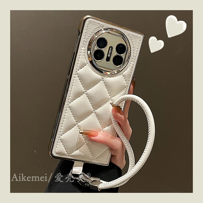 适用华为MateX5折叠屏手机壳时尚小香风MateX3典藏版菱格皮质手绳