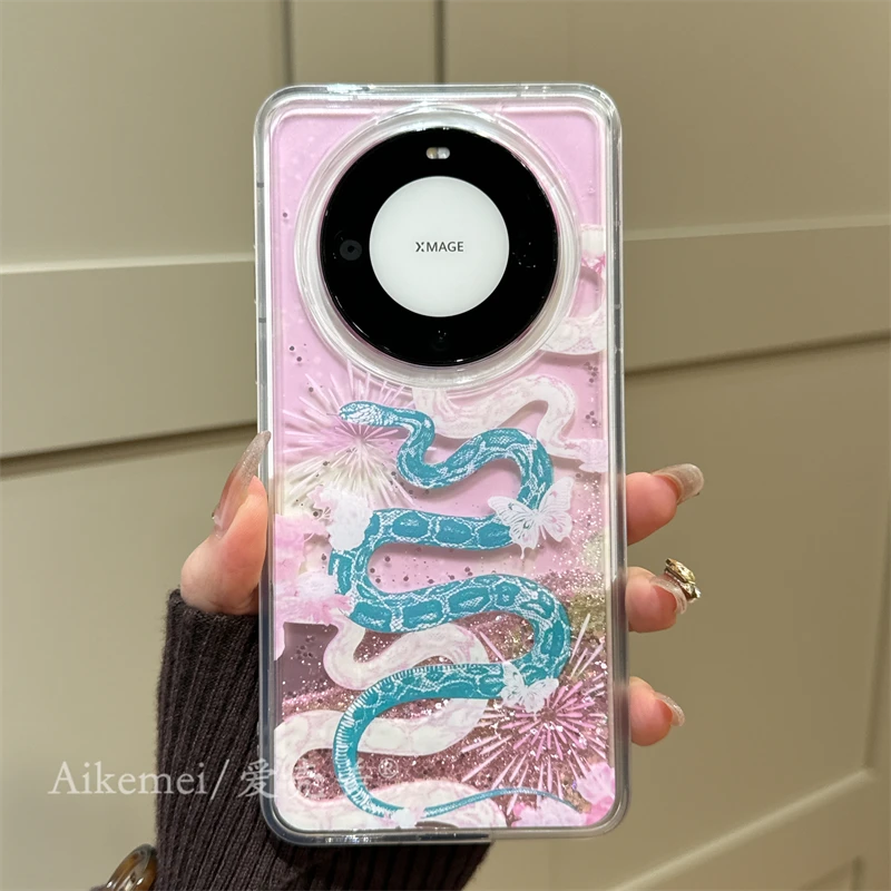 适用华为mate60pro+手机壳mate50e中式国风蟒蛇mate40pro闪粉流沙