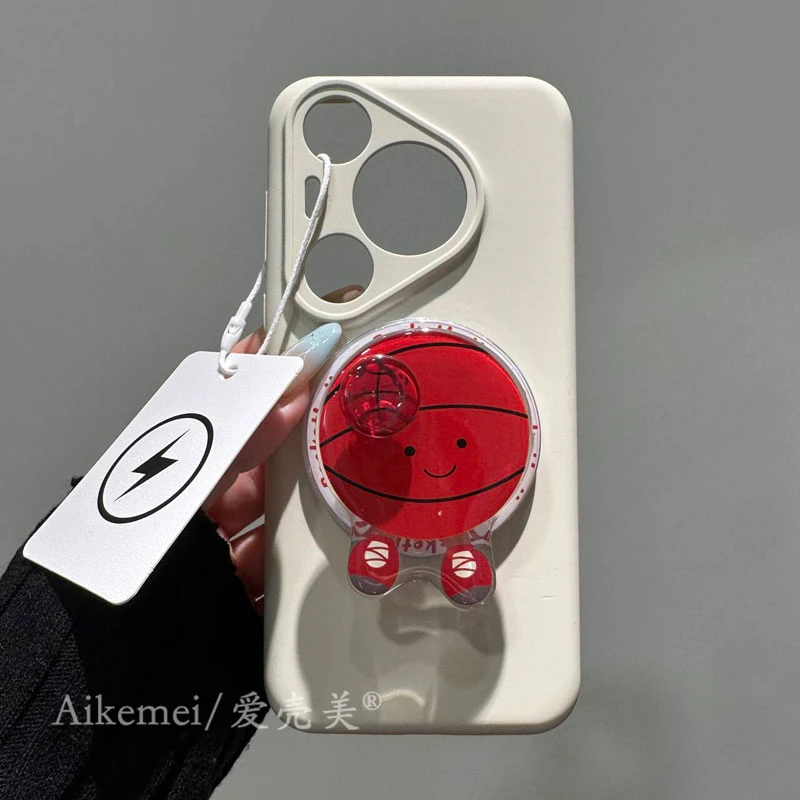 适用华为pura70pro+手机壳液态硅胶Pura70 Ultra蓝球网球磁吸支架