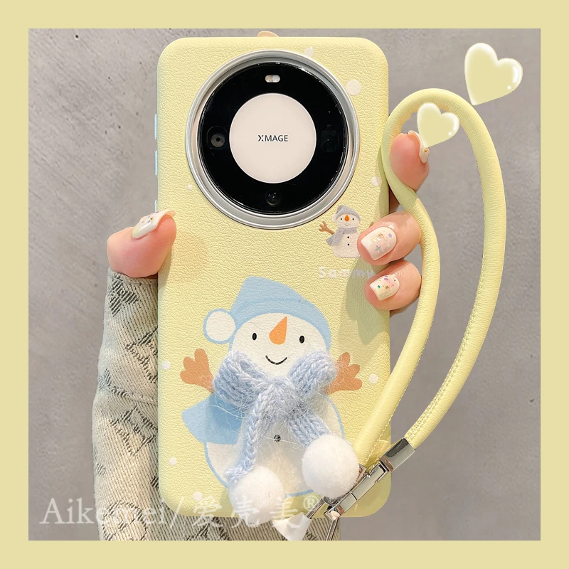 适用华为mate60pro+手机壳可爱卡通kt猫pura70pro+雪人立体围巾女