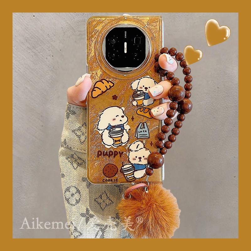 适用华为mateX5折叠屏手机壳卡通可爱MateX3典藏版面包咖啡小狗女