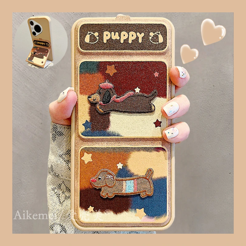 适用华为pura70pro+手机壳涂鸦星星mate60pro+立体腊肠狗磁吸翻盖