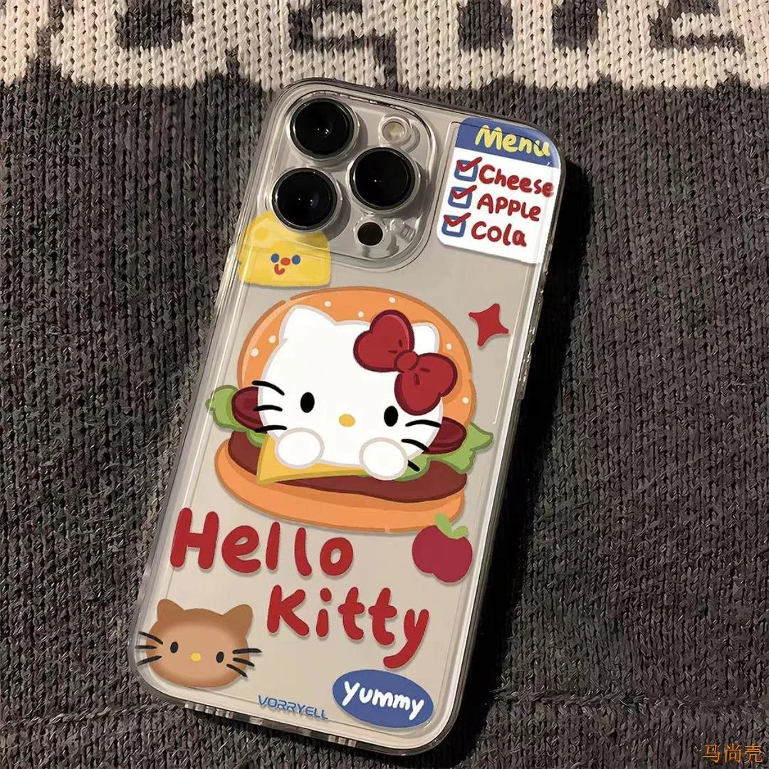 汉堡凯蒂猫苹果15手机壳iPhone14promax可爱13/12Kitty11防摔XR软