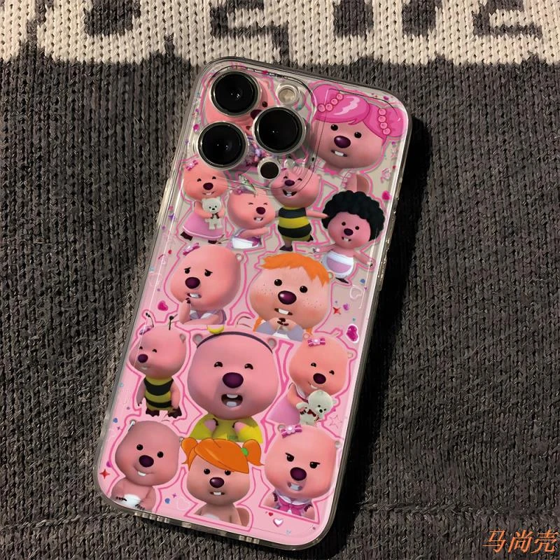 可爱海狸iphone15苹果12卡通透明手机壳12promax创意xr防摔8p新款