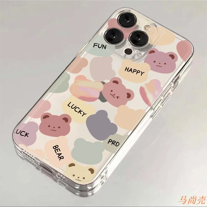 ins可爱小熊苹果透明iPhone15软套14女13手机壳12promax创意xr防