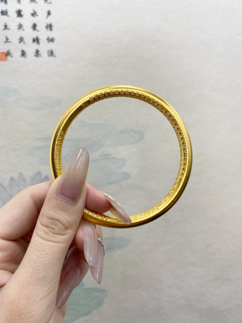 足银手镯 金银心经手镯 经典实心镯子磨砂传承