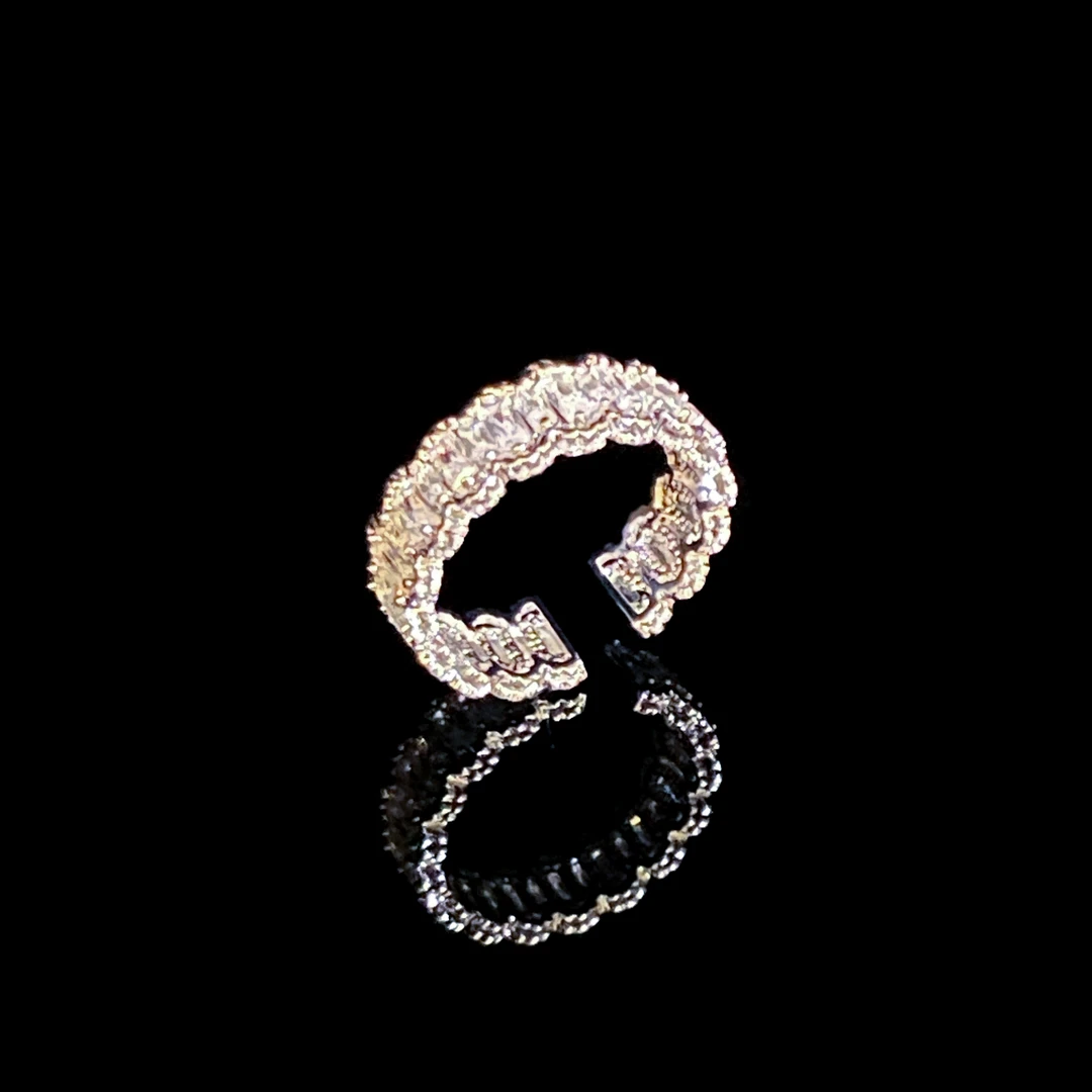 铜合金锆石戒指 镀K金 满排波浪 轻奢 开口可调节(精选)戒指J1815